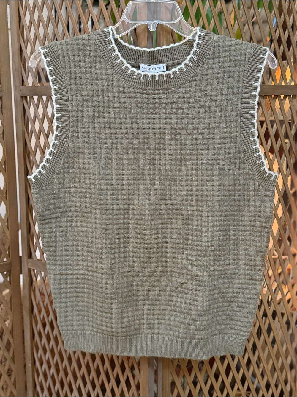 And Now This Olive Green Sleeveless Waffle-Knit Crew Sweater/Vest